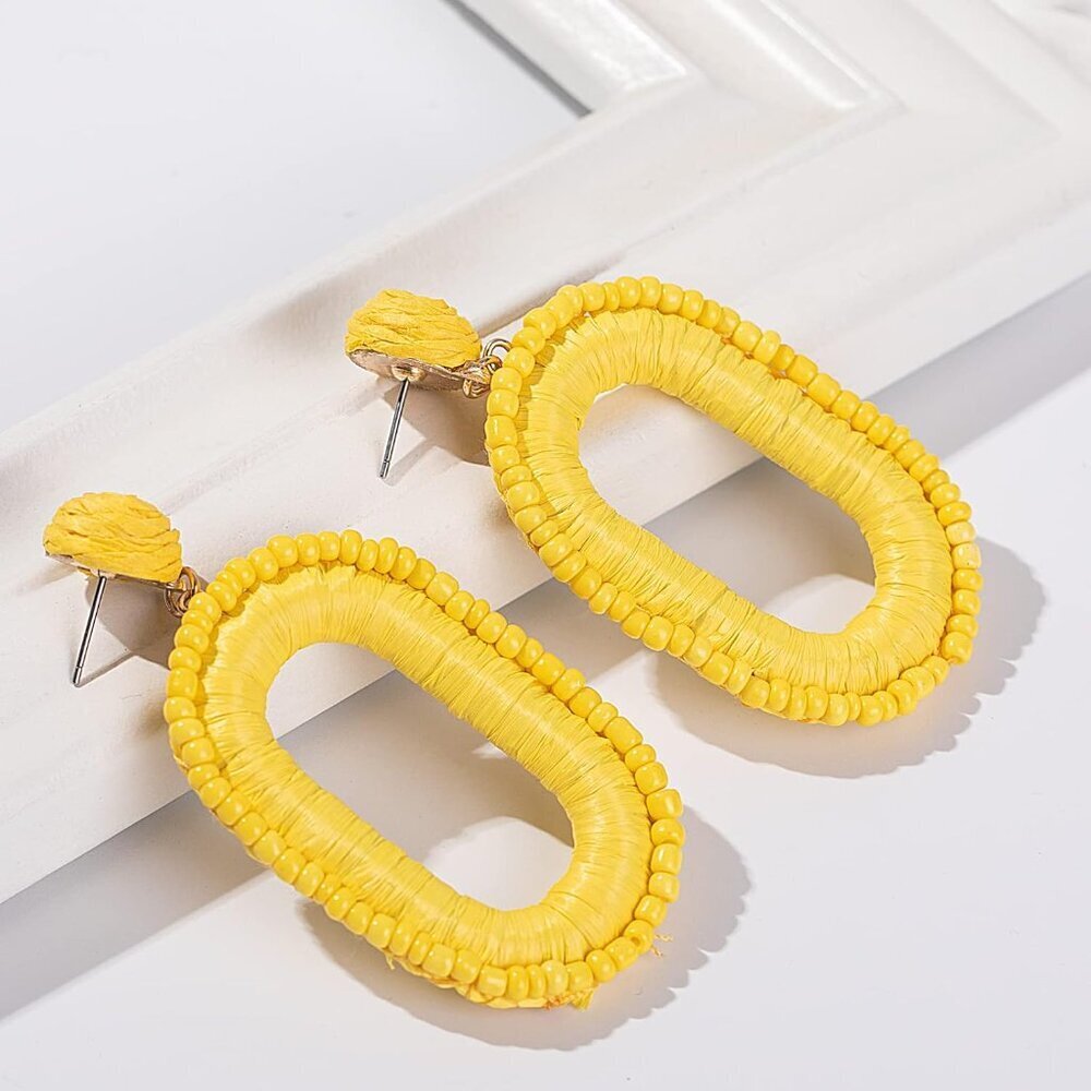 Beaded Raffia Earrings Boho Drop Dangle Summer Ca… - image 6